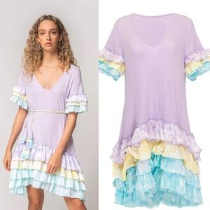 Pitusa Bohemian Ruffle Dress purple Ruffle T-Shirt Dress one size fairy coquette